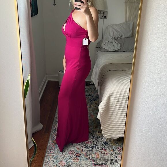 Katie May Edgy One Shoulder Dress Fuchsia Pink Size Large - Picture 3 of 13